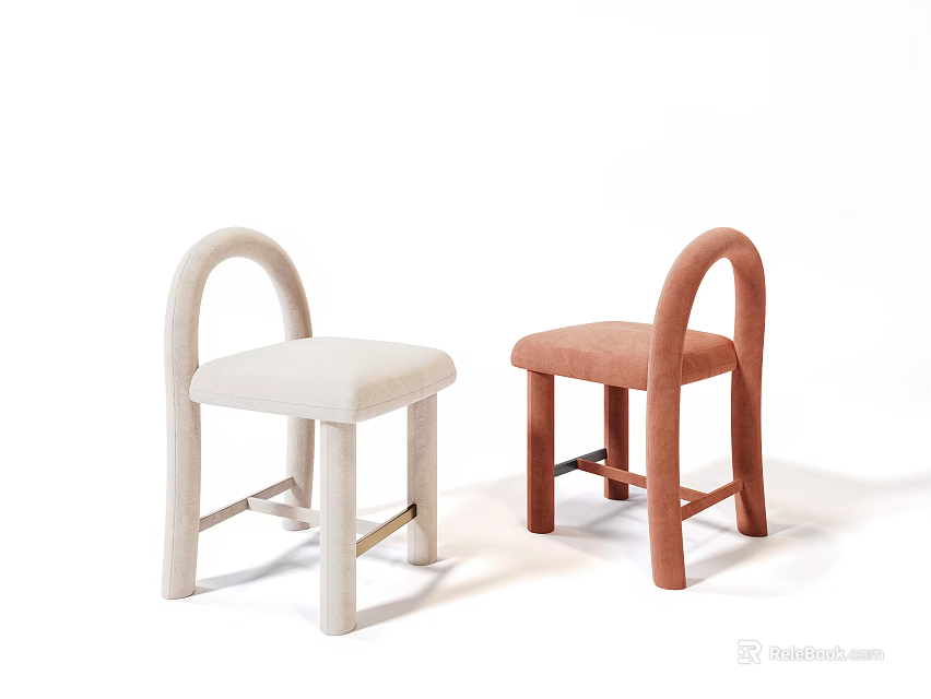 Modern Minimalist Dining Chairs With Arched Backrest And Upholstered Seats In Light Beige And Coral 3d model 
