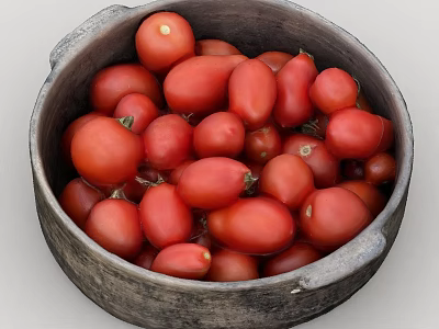 Fresh Red Cherry Tomatoes in Rustic Gray Ceramic Bowl for Healthy Snacks 3d model