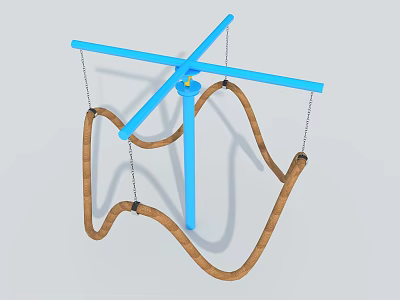 Playground Equipment With Blue Crossbar Support And Brown Wave Shaped Climbing Ropes 3d model