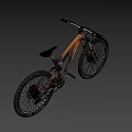 Orange Mountain Bike With Sturdy Frame Muddy Tires And Front Suspension
