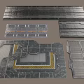 Industrial Metallic Floor Panels With Grid Design And Yellow Stripe Details