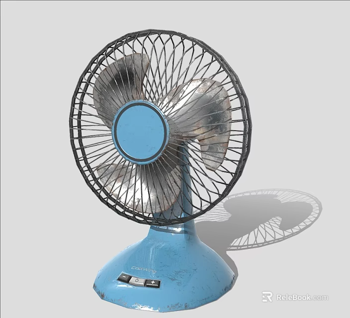 Modern Blue Electric Fan with Blue Base Black Metal Grill and Control Panel 3d model 