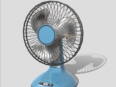 Modern Blue Electric Fan with Blue Base Black Metal Grill and Control Panel 3d model
