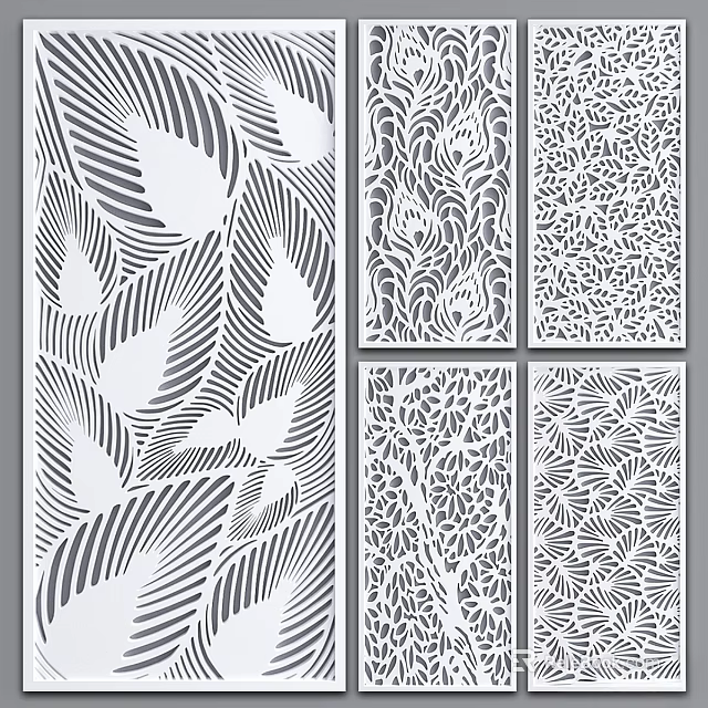 Modern Laser Cut Wall Decor With Feather And Floral Patterns Design 3d model 