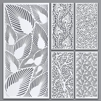 Modern Laser Cut Wall Decor With Feather And Floral Patterns Design 3d model