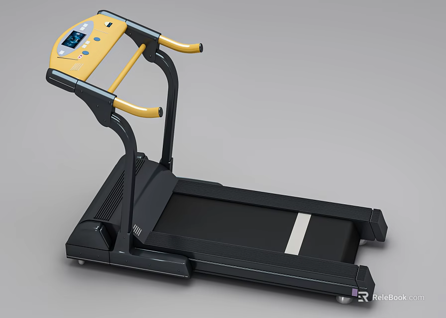Yellow and Black Treadmill with Digital Display and Handrails for Home Fitness Exercise Equipment 3d model 