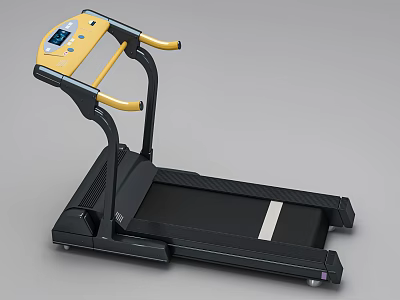 Yellow and Black Treadmill with Digital Display and Handrails for Home Fitness Exercise Equipment 3d model