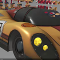 Streamlined Yellow and Red Race Car with Rear Wing and Number 16 on Body