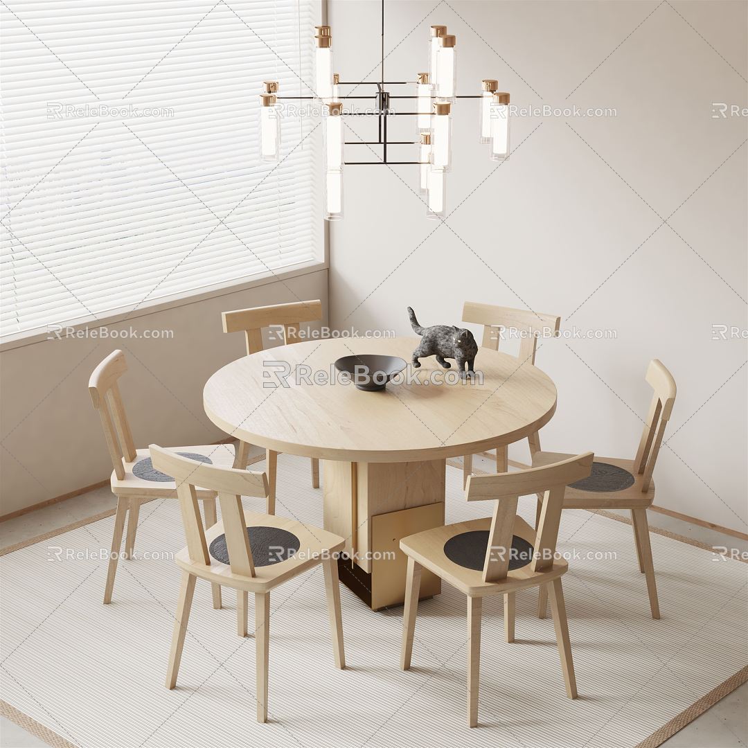 Japanese Dining Table and Chair Combination Dining Table and Chair 3d model