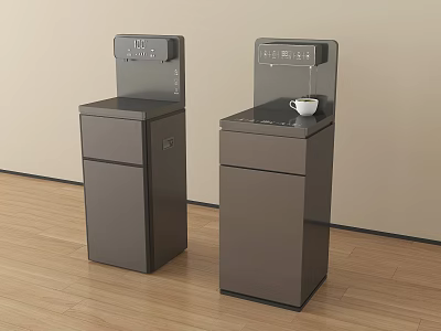 Modern Grey Vertical Water Dispenser With Smart Panel And Cup Holder 3d model