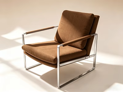 Modern Brown Fabric Sofa Stool With Silver Metal Frame And Sleek Design 3d model