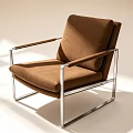 Modern Brown Fabric Sofa Stool With Silver Metal Frame And Sleek Design