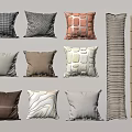 Assorted Decorative Pillows Featuring Checkered Geometric Striped And Solid Color Designs 3d model
