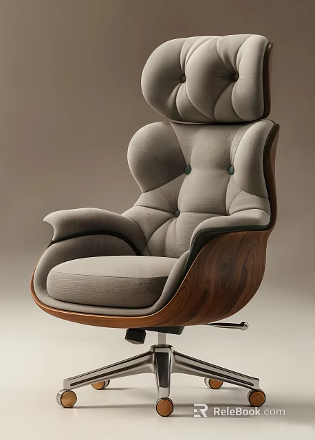 Modern Upholstered Office Chair With Padded Backrest Wooden Frame And Comfortable Design 3d model 