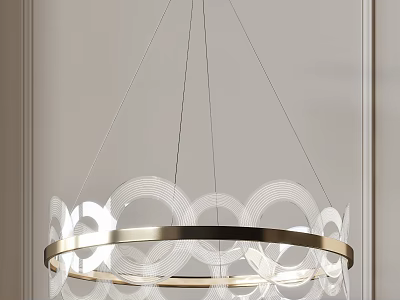 Contemporary Golden Ring Chandelier Featuring White Circular Patterns And Soft Illumination 3d model