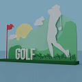 Golf Themed Photo Spot With Golfer Swinging Red Flag Sun Clouds Green Hills And Grass