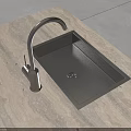 Stainless Steel Kitchen Sink Built In Light Colored Countertop With Curved Faucet