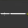 Silver Long Shiny Metal Weapon with Green Component and Spear Like Design