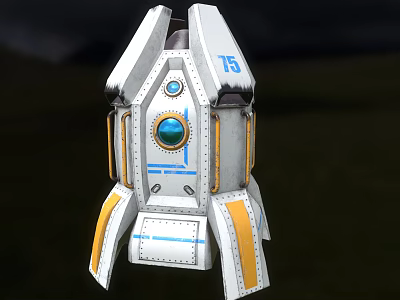 Silver White Rocket Model With Blue Window Yellow Stripes And Number 75 3d model