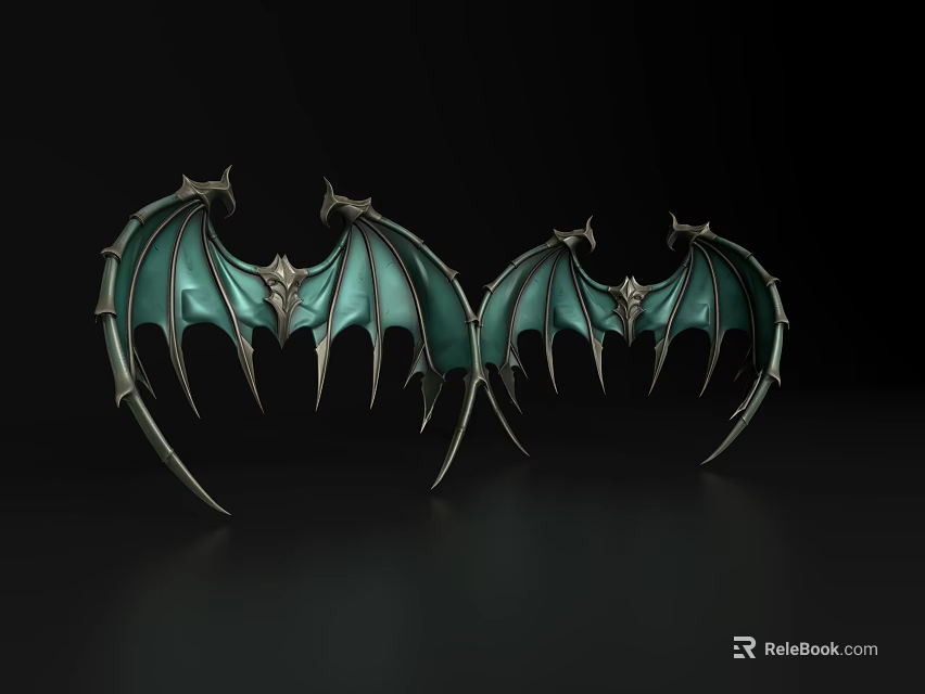 Decorative Bat Wing Ornament Set With Teal And Silver Gothic Design 3d model 