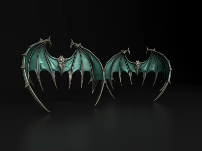 Decorative Bat Wing Ornament Set With Teal And Silver Gothic Design 3d model