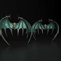 Decorative Bat Wing Ornament Set With Teal And Silver Gothic Design 3d model