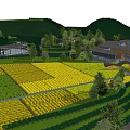 Scenic Rural Landscape With Rolling Green Fields Trees And Country Houses
