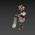 Animated Game Character White Fur Pink Ears Red Bow Heart Pattern Dress Belt And Sandals