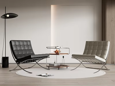 Modern Leather Leisure Chairs With Metal Frame And Side Coffee Table In Minimalist Interior 3d model