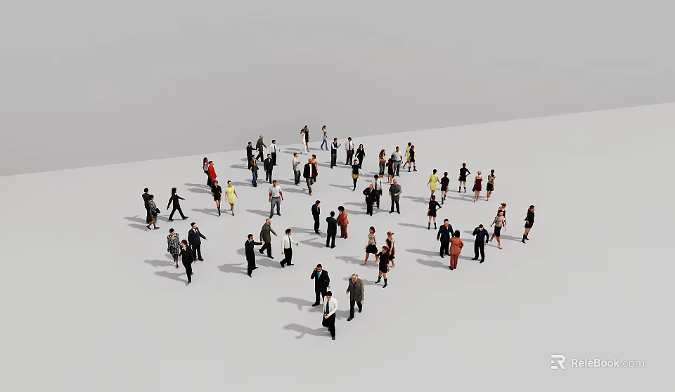 Diverse Group of People Standing And Socializing In Casual Clothing On White Background 3d model 