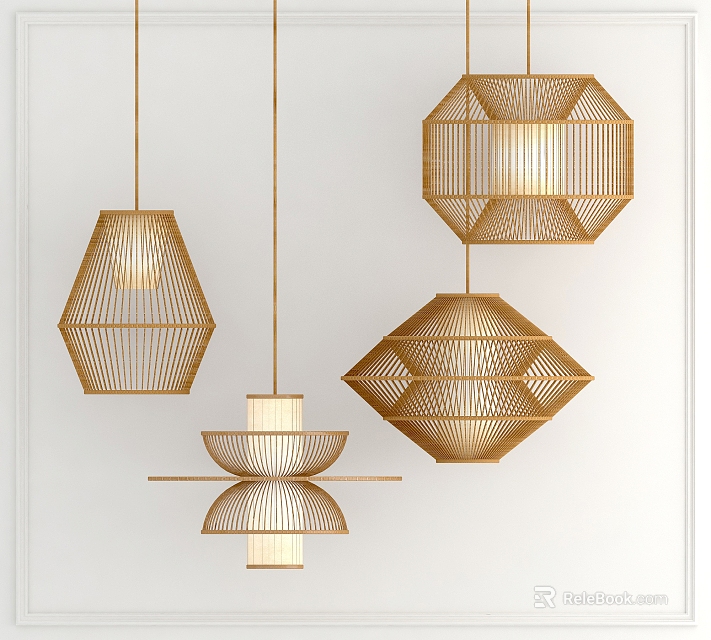 Modern Gold Geometric Pendant Lights With Various Shapes For Interior Design 3d model 