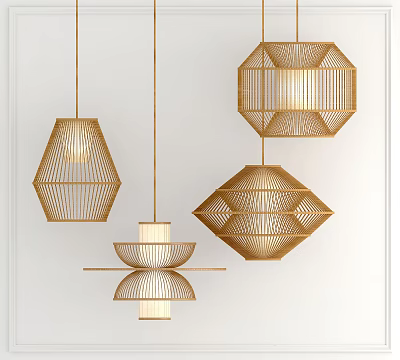 Modern Gold Geometric Pendant Lights With Various Shapes For Interior Design 3d model