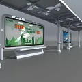 Modern Urban Bus Shelter With Canopy White Pillars And Advertising Billboards