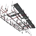 Industrial Pipe System Layout With Red And Black Metal Pipes In Building Structure