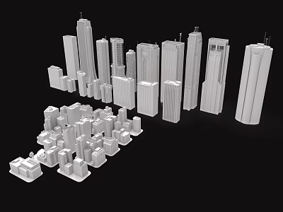 White 3D City Building Models With High Rise And Low Rise Structures On Black Background 3d model