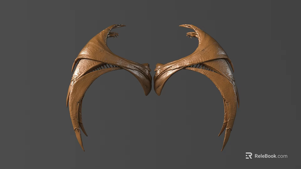 Artistic Brown Wing Shaped Symmetrical Wall Decor For Home Interior Textured Design 3d model 