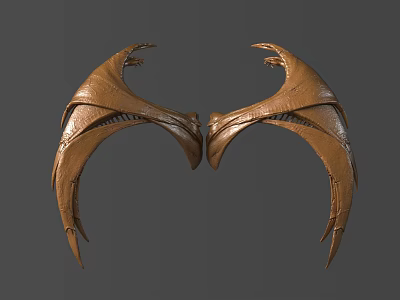 Artistic Brown Wing Shaped Symmetrical Wall Decor For Home Interior Textured Design 3d model
