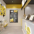 Modern Fast Food Restaurant Interior With Yellow Counter Menu Screens And Burger Drink Logo