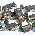 Traditional Style Guesthouse Buildings With Gray Roofs Courtyard And Green Trees