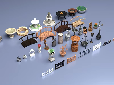 Water Fountain Outdoor Decor With Multi Tiered Designs Bridges Flower Pots And Garden Ornaments 3d model