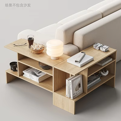 Decorative Ornament Combination On Wooden Shelf With Table Lamp Books Glasses Small Basket And Remote 3d model
