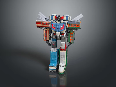 Game and Movie Character Transformable Robot Composed of Train Truck and Various Vehicles 3d model