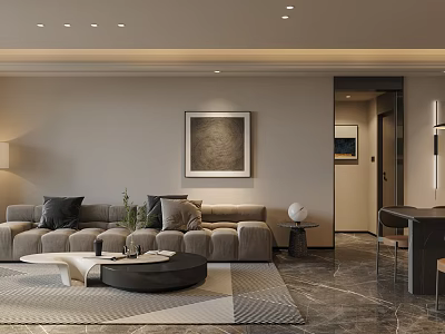Modern Elegant Living Dining Room Interior With Sofa Coffee Table Rug Wall Art Dining Chairs 3d model