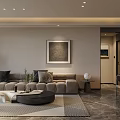 Modern Elegant Living Dining Room Interior With Sofa Coffee Table Rug Wall Art Dining Chairs