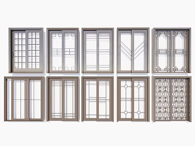 Sliding Doors With Various Grid Patterns And Different Interior Design Styles 3d model