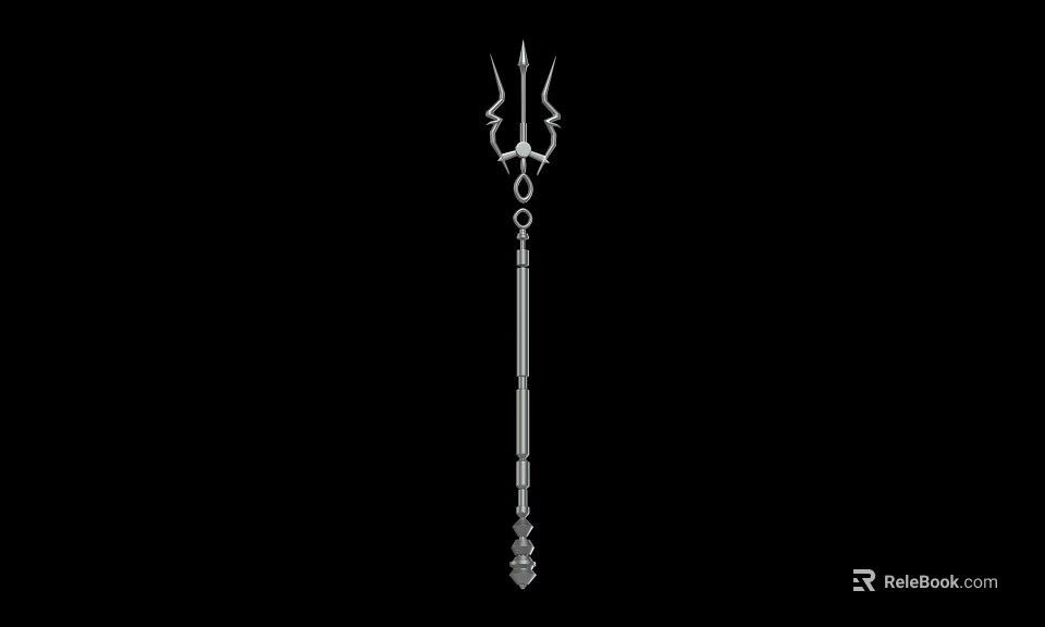 Trident Weapon With Metallic Design Three Prongs Long Handle Decorative Details 3d model 