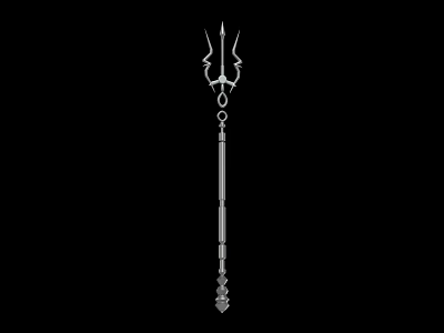 Trident Weapon With Metallic Design Three Prongs Long Handle Decorative Details 3d model