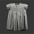 White Dress With Short Sleeves Colorful Neckline Embroidery Pleated Skirt And Star Patterns On Hem