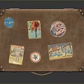 Vintage Brown Leather Suitcase With Multiple Travel Stickers And Brass Clasps