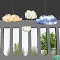 Yellow White Blue Cloud Shaped Pendant Lights Hanging Over Indoor Sea View Window